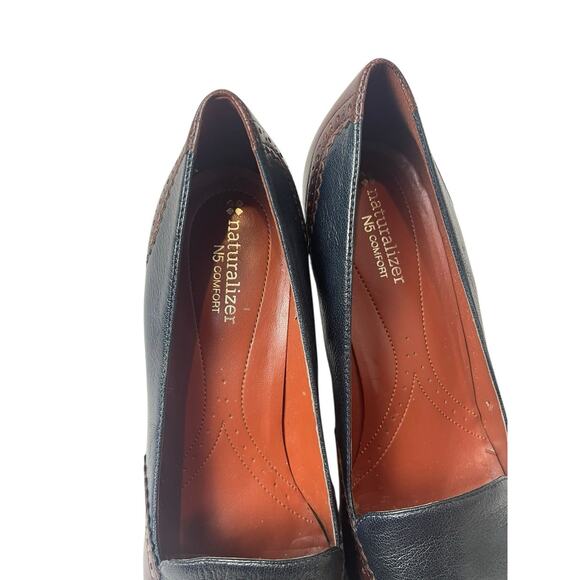 Naturalizer Oxford Loafers Block Heels Size 10M Navy Blue Brown Dark Academia - Picture 12 of 13